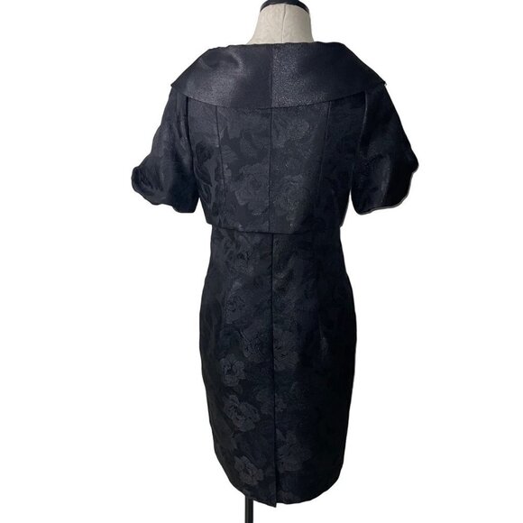 Victor Costa Dress And Jacket Set Size 6 Two Piece Black Floral Jacquard New - Picture 5 of 12